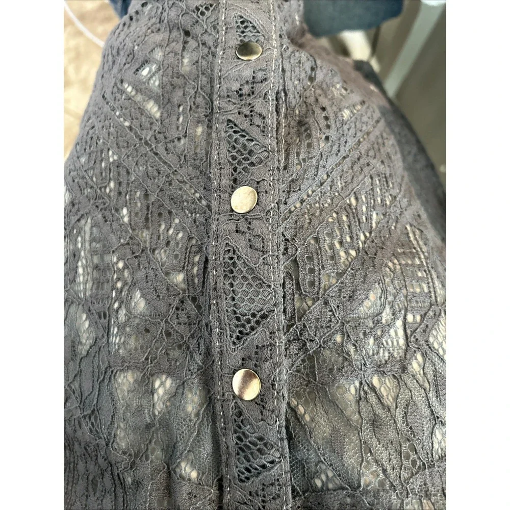 BCBG Maxazria Size 6 Slate Blue Lace Snap Front‎ Maxi Skirt Cottagecore